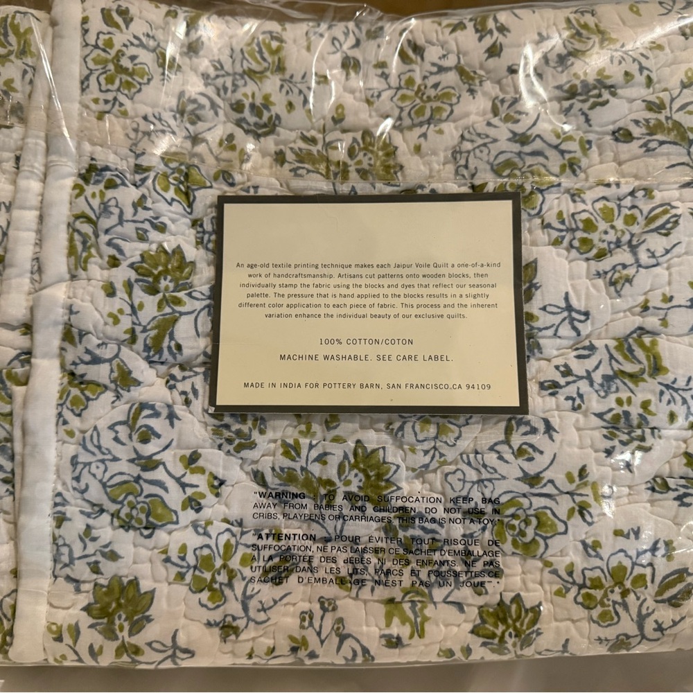 New Pottery Barn Jaipur Floral Block Print Voile Sham, 100% Cotton, S/2 - Picture 4 of 7